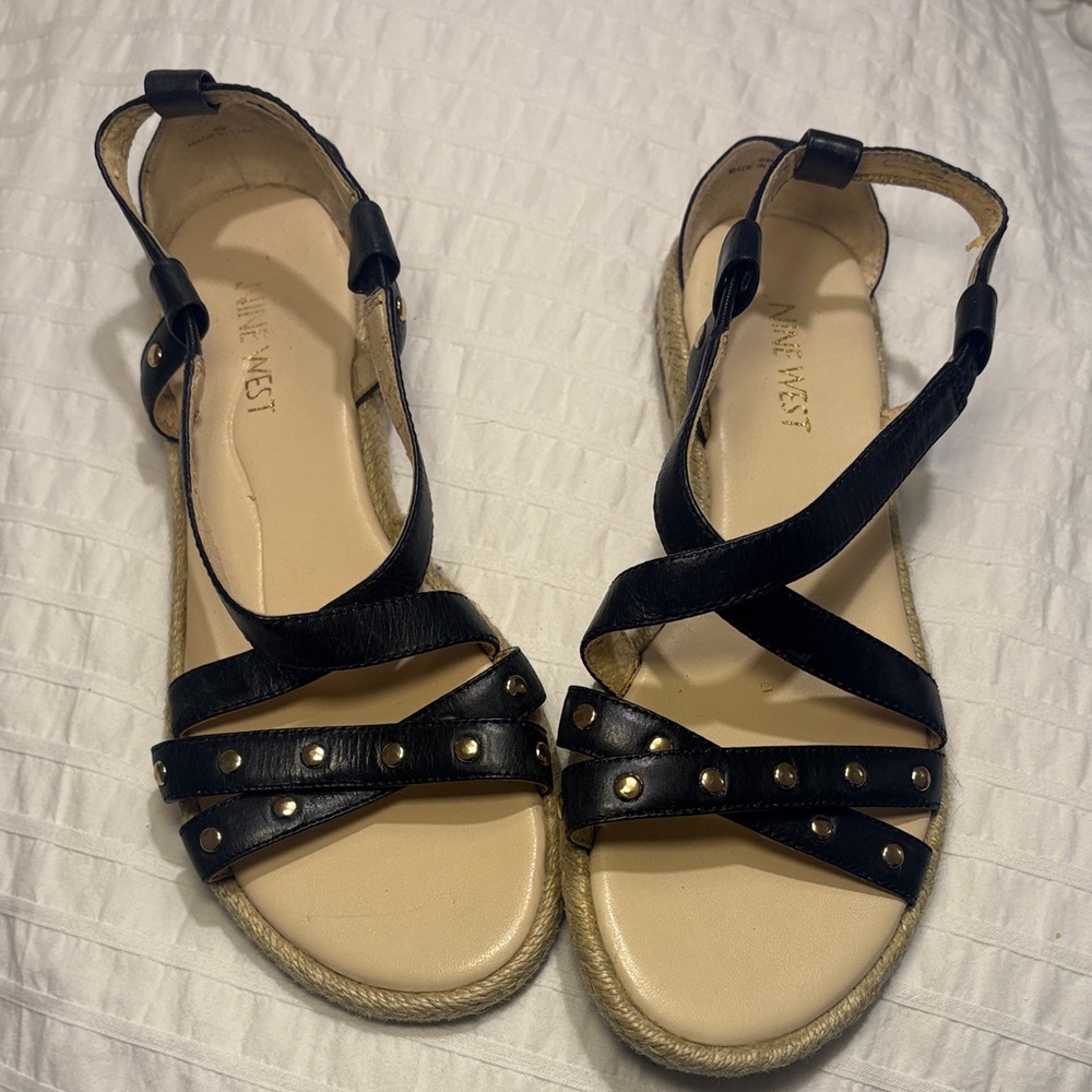 Nine West Black Studded Crisscross Slingback Sandals Size 6